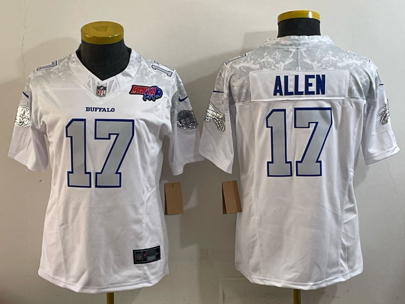 Women 2025 Buffalo Bills 17 Allen white 5th generation Throwback Nike Limited NFL Jersey style 004